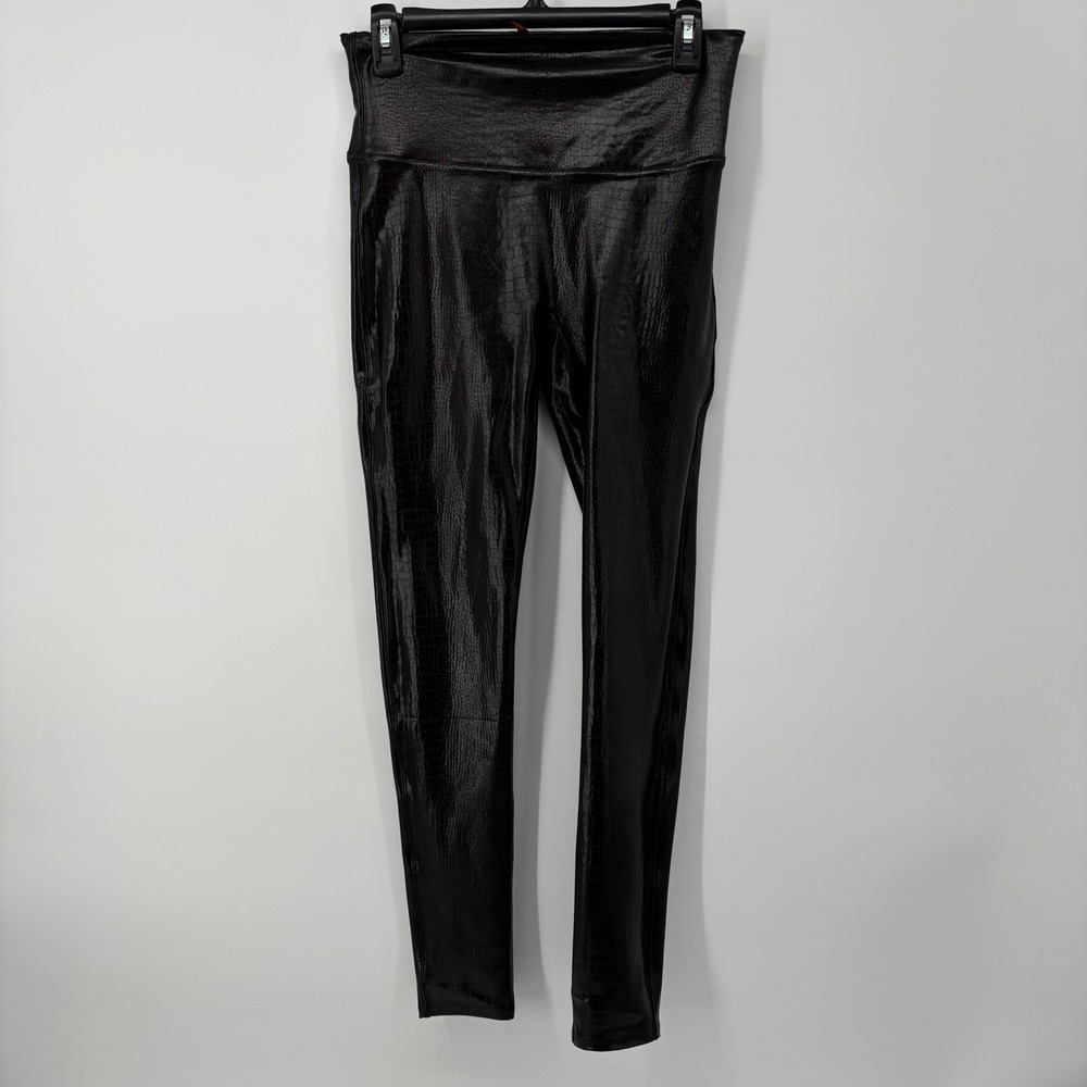 SPANX Faux Leather Croc Leggings Brown Women's Large Shiny‎ High Waisted